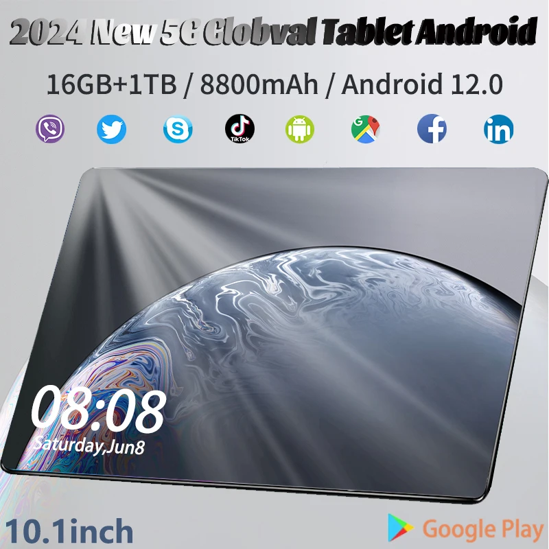 2024 5G 10.1 Inch Tablet Android Global Version Tablets Pc 16Gb Ram 1Tb Rom Android 12.0 8800Mah Network Bluetooth free shipping