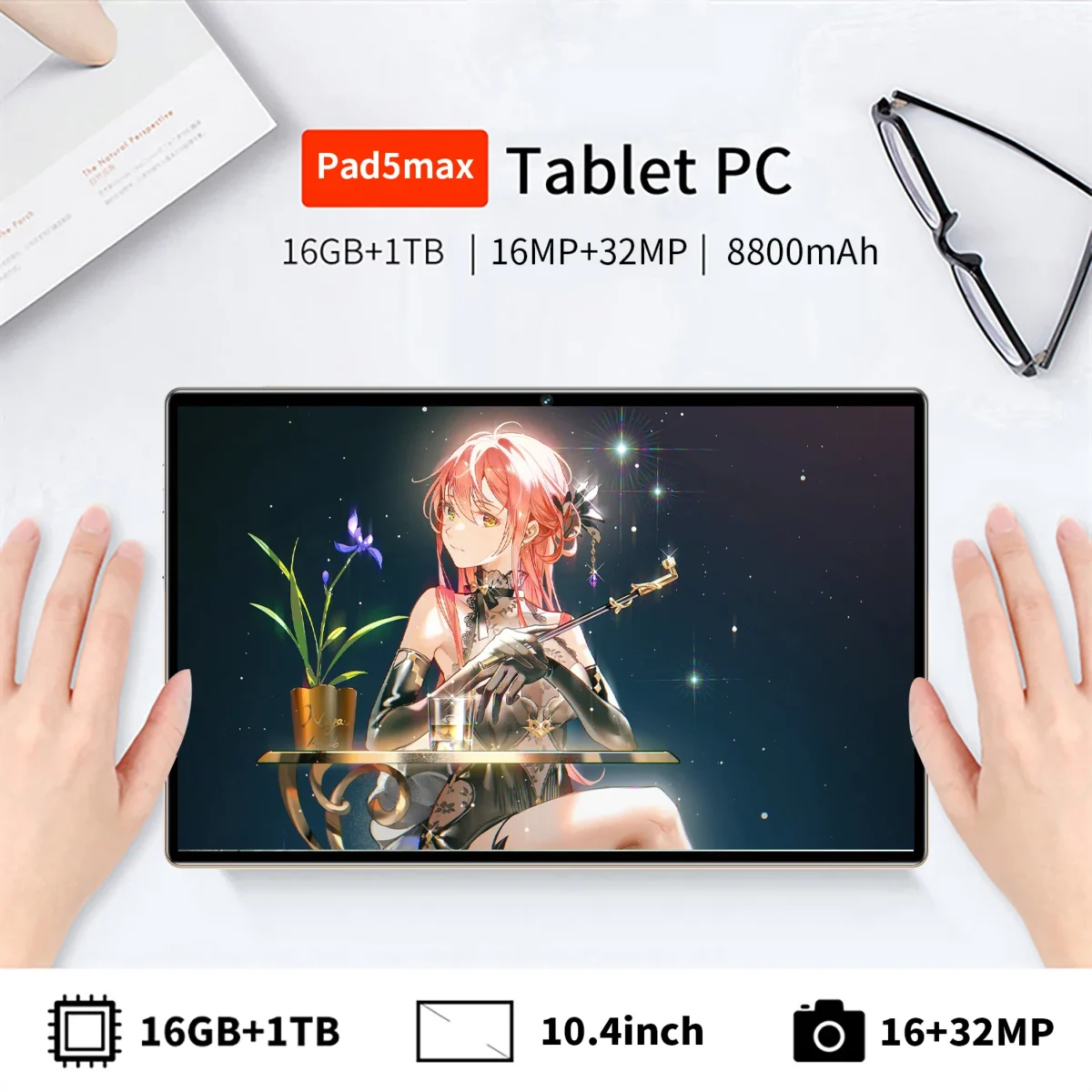 10.36 Inch Tablets Octa Core 8GB RAM 512GB ROM 4G/5G LTE 2K Screen Android  12 Tablet PC Bluetooth Wi-Fi Network GPS Tablet PC