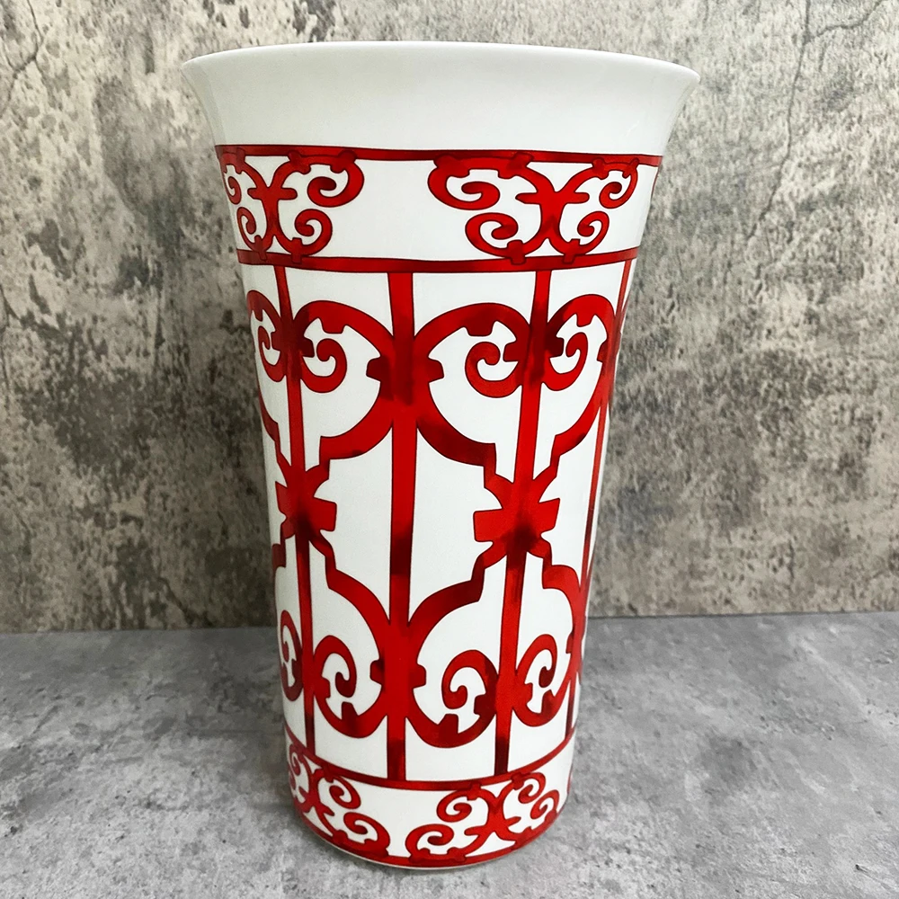 Chinese Red Flower Vase Home Decor Living Room Imitation Ceramic Vases Table Nordic Style Flower Pot Home Decoration Ornament