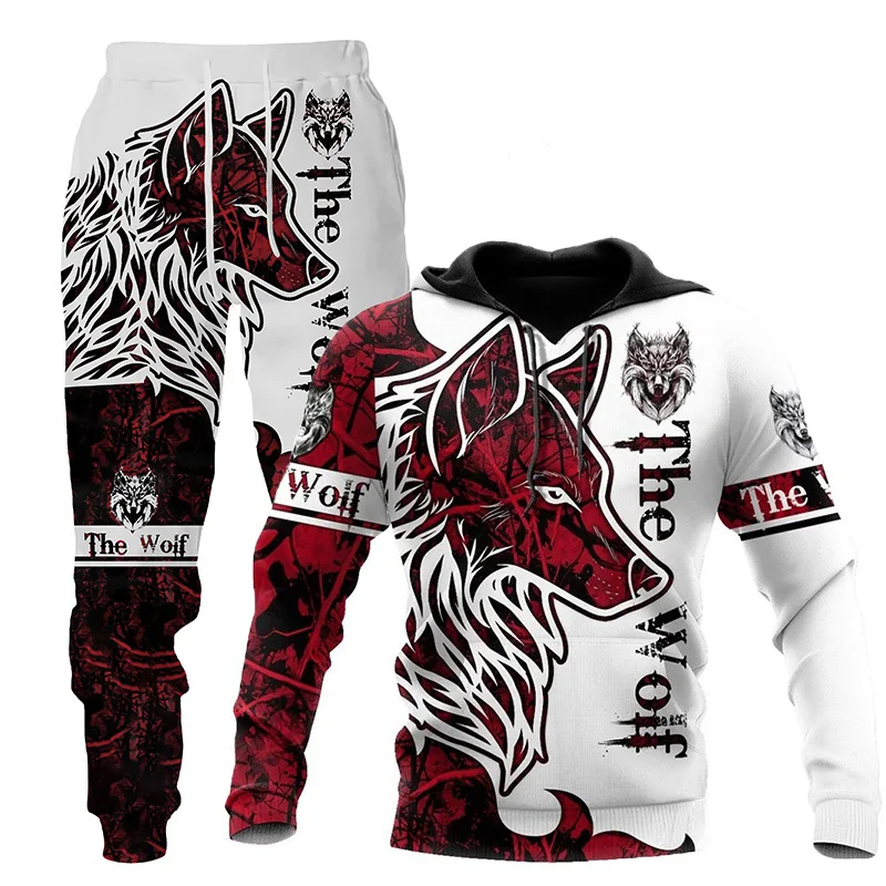 Wolf 3d Printed Hoodie Suits Spring and Summer Male Pants Casual Sweatshirt Pullover Woman Tracksuit 2 Piece Sets Men’s Clothing