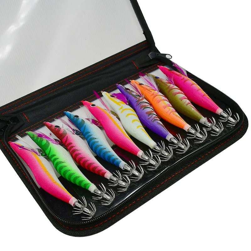 10Pcs Luminous Squid Lure Jig Hook Bait Shrimp Octopus Cuttlefish Lure Sinker Shrimp with Ring Bead Fishing Lure Lead Sinker