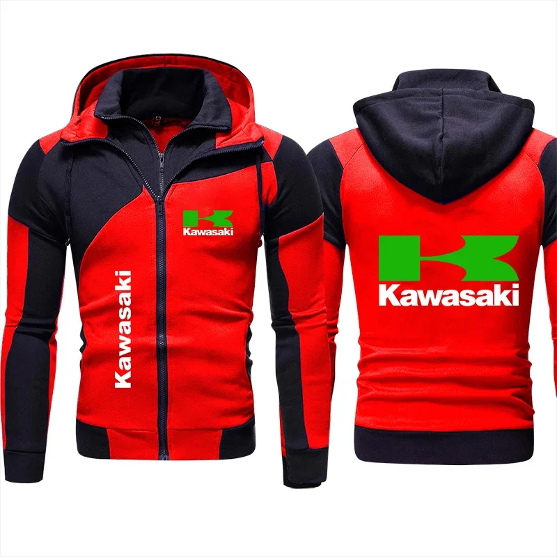 2024 Men’s Hoodie, Kawasaki Motorcycle Jacket, Autumn and Winter Double Zippered Shirt, Fashionable Pullover, Kawasaki Clothing