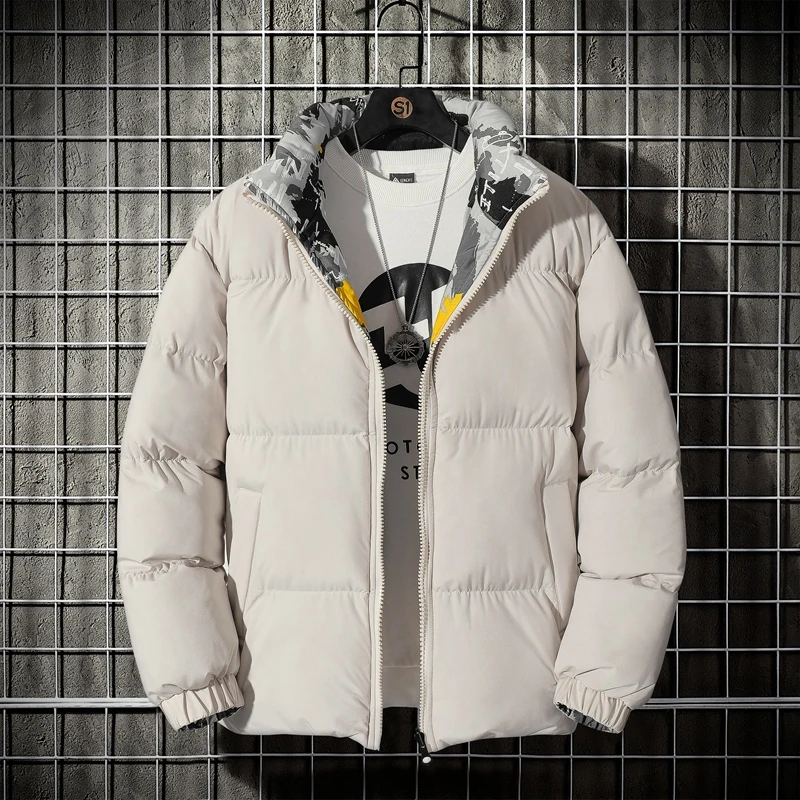 Men’s New Reversible Large Size Jacket Casual Thickened Warm Baseball Suit Long-Sleeved Zipper Fashion Printing Bread Clothing