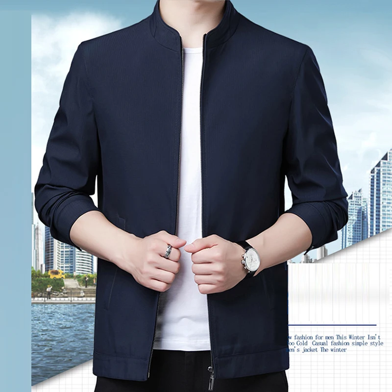 Stand Collar Loose Casual Men’s Jacket Solid Color Spring Social Jackets for Men Business Office Dress Coat Male Clothing 3XL