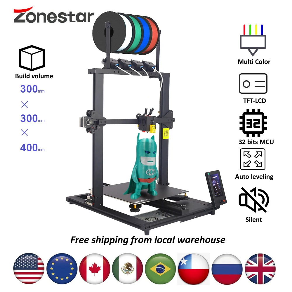 ZONESTAR New Upgrade 4 Extruders 4-IN-1-OUT Mixing Multi Color Large Size High Precision Resolution 3D Printer DIY Kit Z8PM4Pro