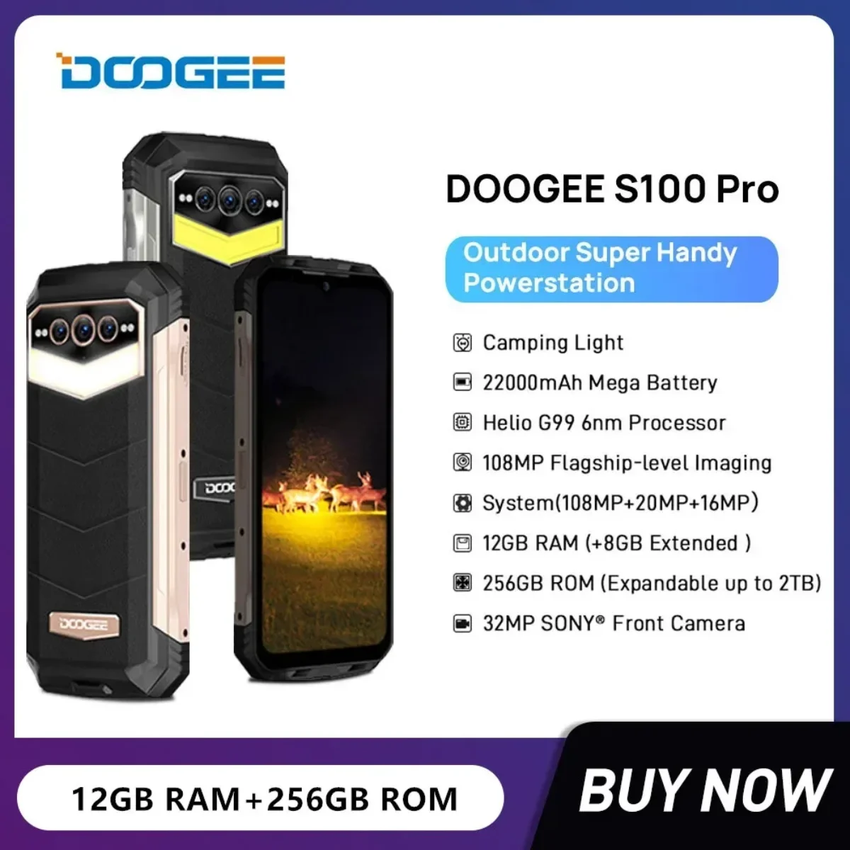 Doogee S100 Pro 4G Rugged Smartphones Octa Core 12GB+256GB 6.58Inch 108MP  Camera 22000mAh Battery Camping Light Mobile Phone NFC : Gearbest
