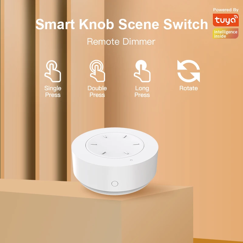 Tuya Mini Smart Knob Switch DIY Wireless Scene Button Rotatable Dimmer Switch ZigBee Home Appliances Automation Linkage Remoter