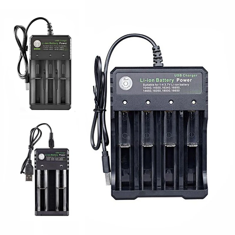 18650 Charger 2X 3X 4X Slots 3.7V Li-ion Battery USB Independent Charging Portable Electronic 16340 14500 26650 Battery Charger