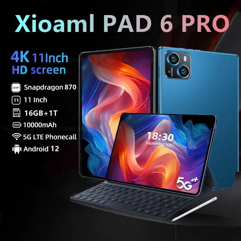 2024 Brand NEW Pad 6 Pro Android Tablet PC Android 12 11 Inch 16GB 1T 5G Dual SIM Phone Call GPS Bluetooth WiFi Google Tablet PC