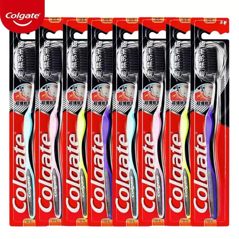 Colgate 8 PCS Fine Bristle Gingival Toothbrush Bamboo Charcoal Soft Bristles Oral Health Care Family Pack Adult Soft