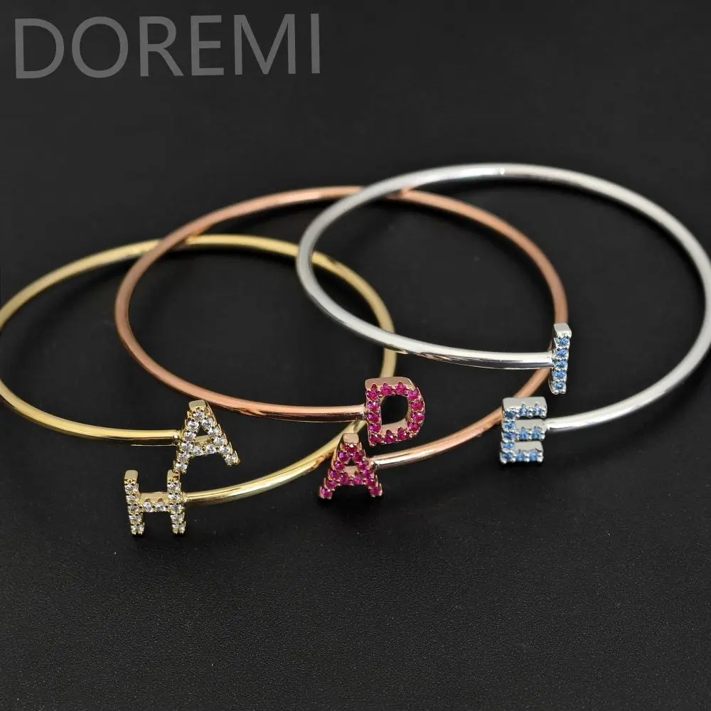 DOREMI Women Coloful Zircon Initial Letter Spiral Staggered Bangle ...