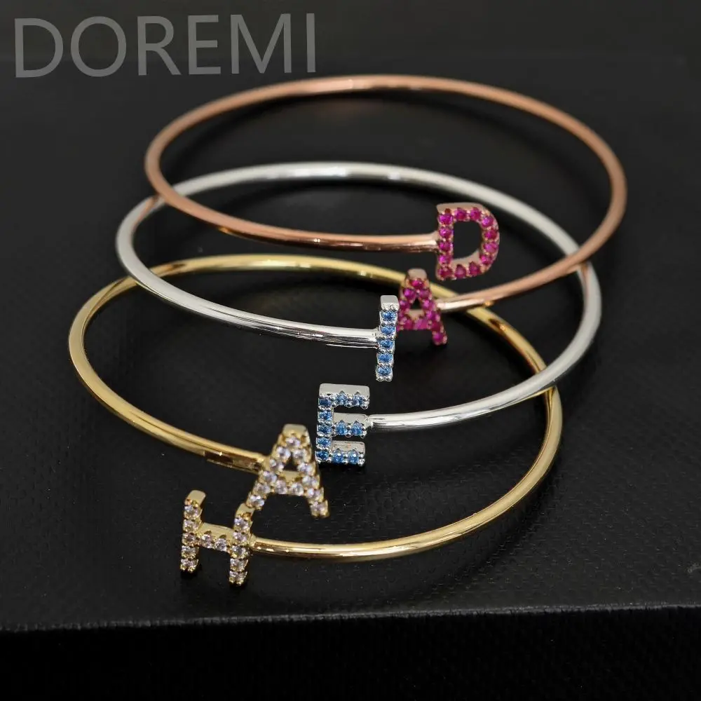DOREMI Women Coloful Zircon Initial Letter Spiral Staggered Bangle ...