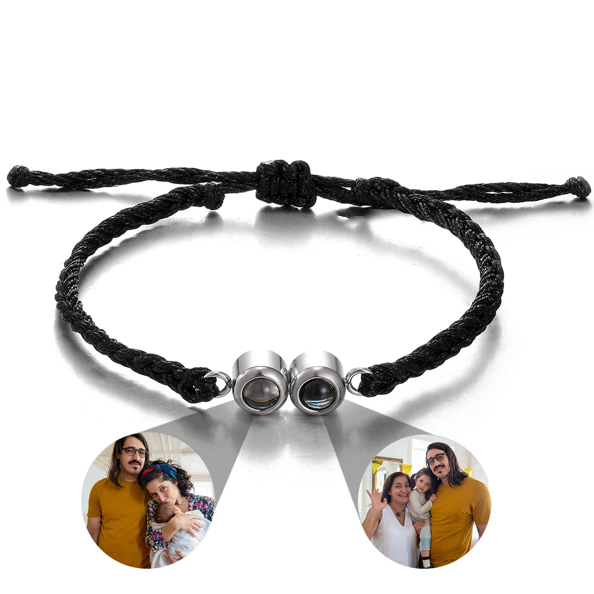 Double Projection Bead Bracelet Personalized Customized Picture Projection Bracelet Stainless Steel Bead Leather Cord Bracelet