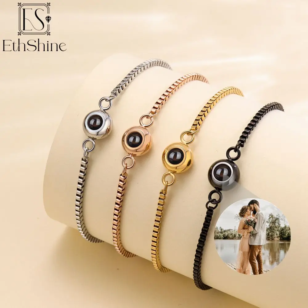 ETHSHINE Personalized Circle Photo Bracelet Custom Photo Bracelet Couple Projection Bracelets Memorial Jewelry Gift for Women