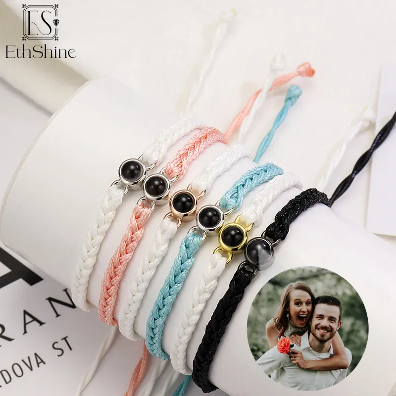 EthShine Personalized 925 Silver Circle Photo Bracelet Projection Bracelets Custom Photo Bracelet Couple Memorial Gift Women Men