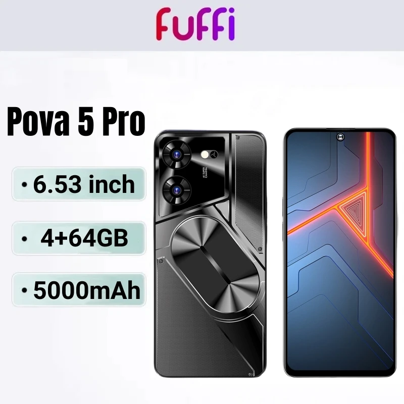 FUFFI-Pova 5 Pro Smartphone Android,6.53 inch,64GB ROM 4GB RAM,5000mAh Battrey,Mobile phones,5+16MP Camera,Original Cellphones