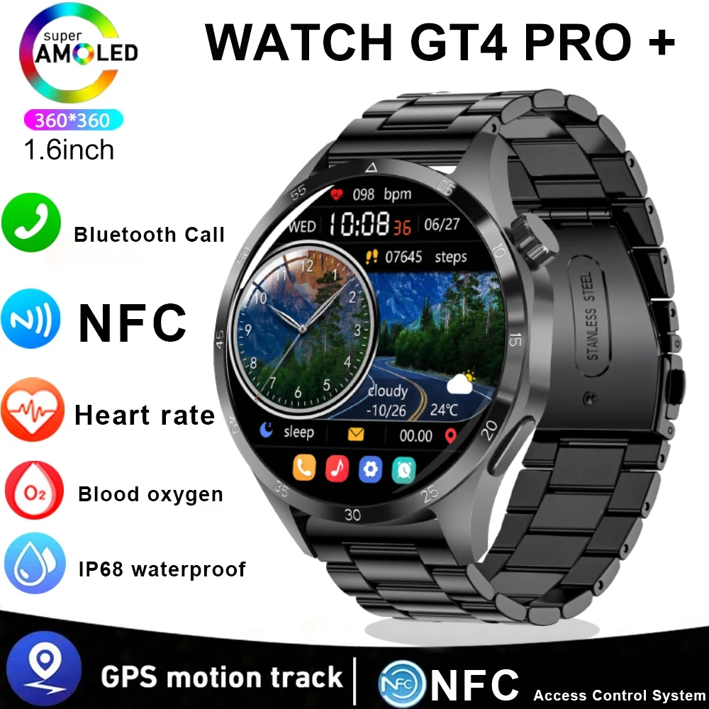 For Men’s Watch GT4 Pro+ AMOLED Smartwatch Blood Sugar Bluetooth Call Heart Rate IP68 Waterproof Sport Women Men SmartWatch 2023