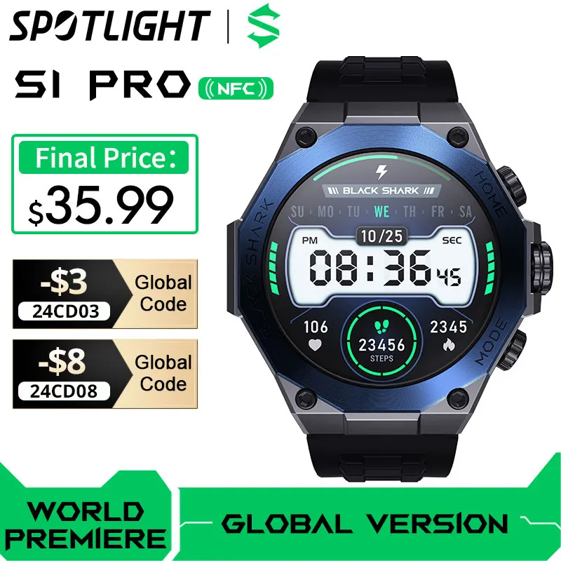 Global Version Black Shark S1 Pro Smartwatch 1.43” AMOLED Display IP68 Waterproof 100+ Sport Modes 15 Days Battery Life