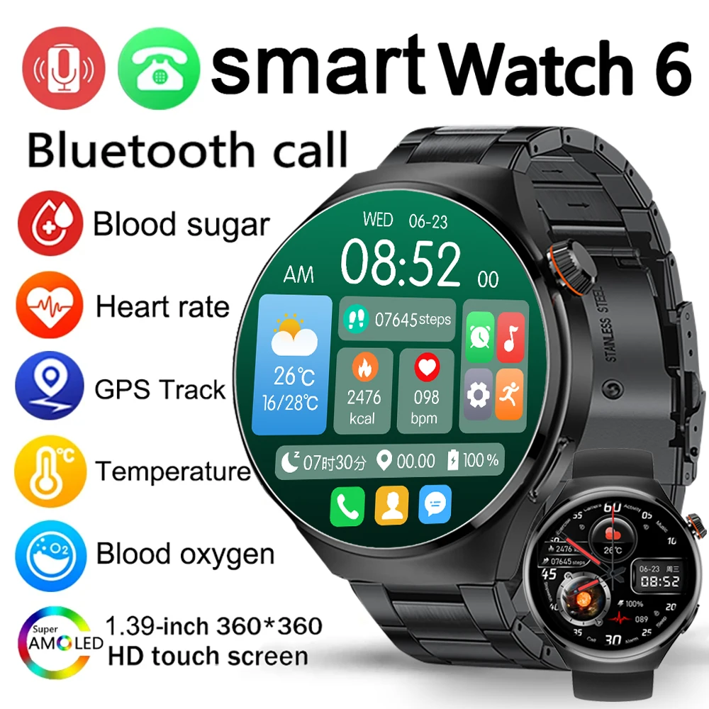 LIGE New Watch 6 Classic NFC Blood Glucose Smart Watch Men Custom Dial Voice Call Sport Watches Women GPS Tracker Smartwatch Men