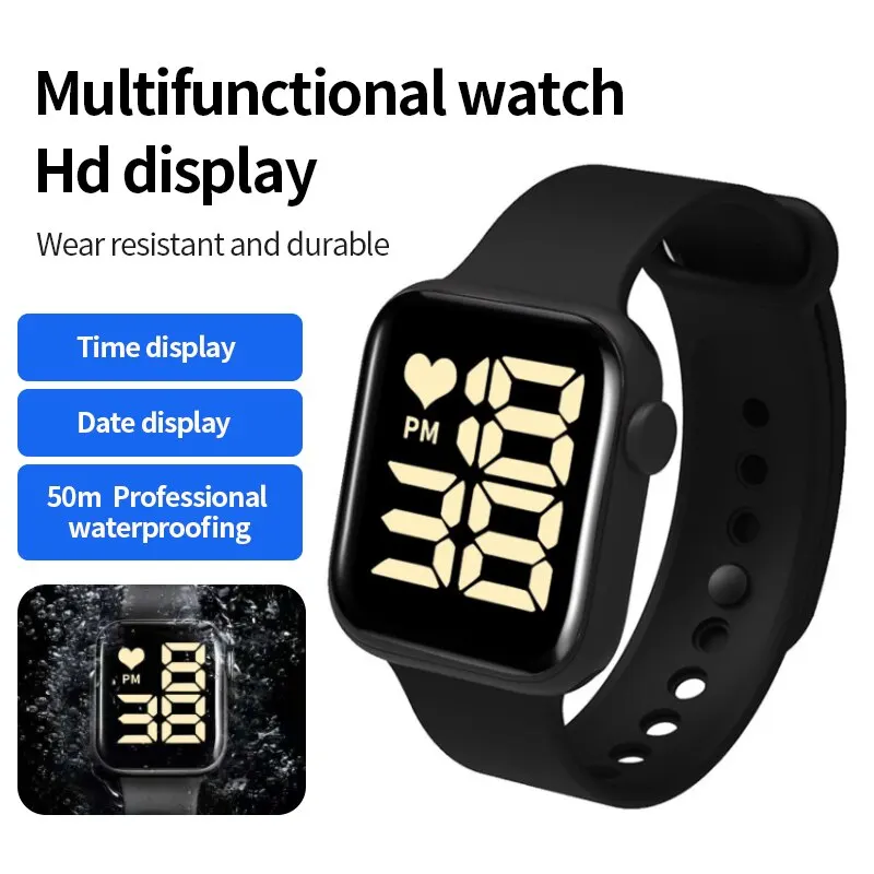 Love Watch LED Electronic Fashion Simple Square Touch Swimming Waterproof Children Bracelet Watch