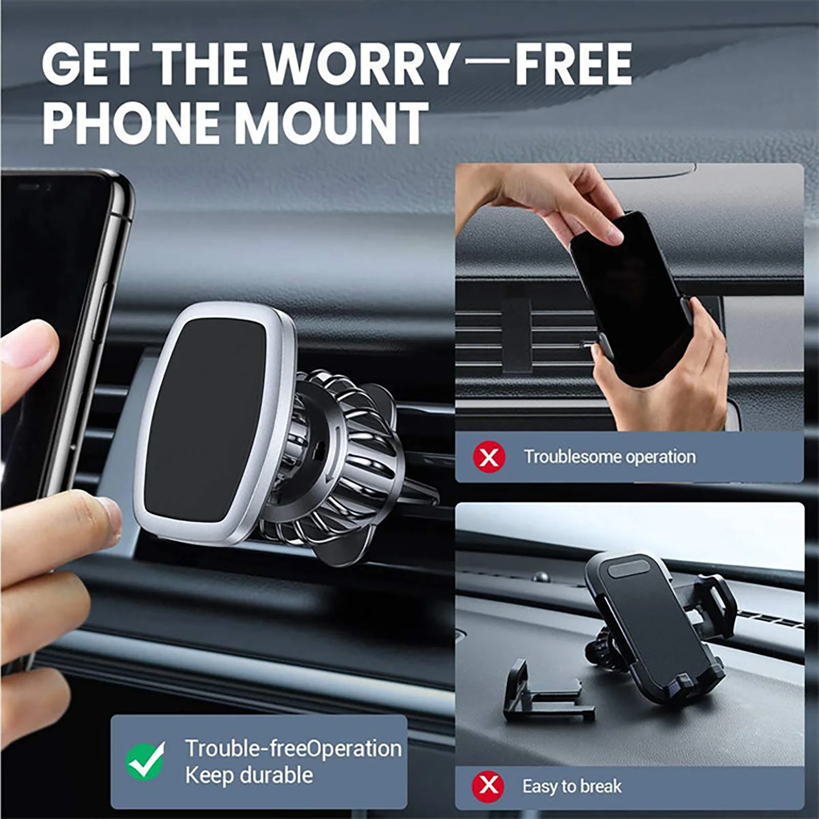 Magnetic Suction Car Phone Holder Auto Air Vent Cellphone Holder Adjustable Anti-Shake Phone Holders for Cars Interior Accessory