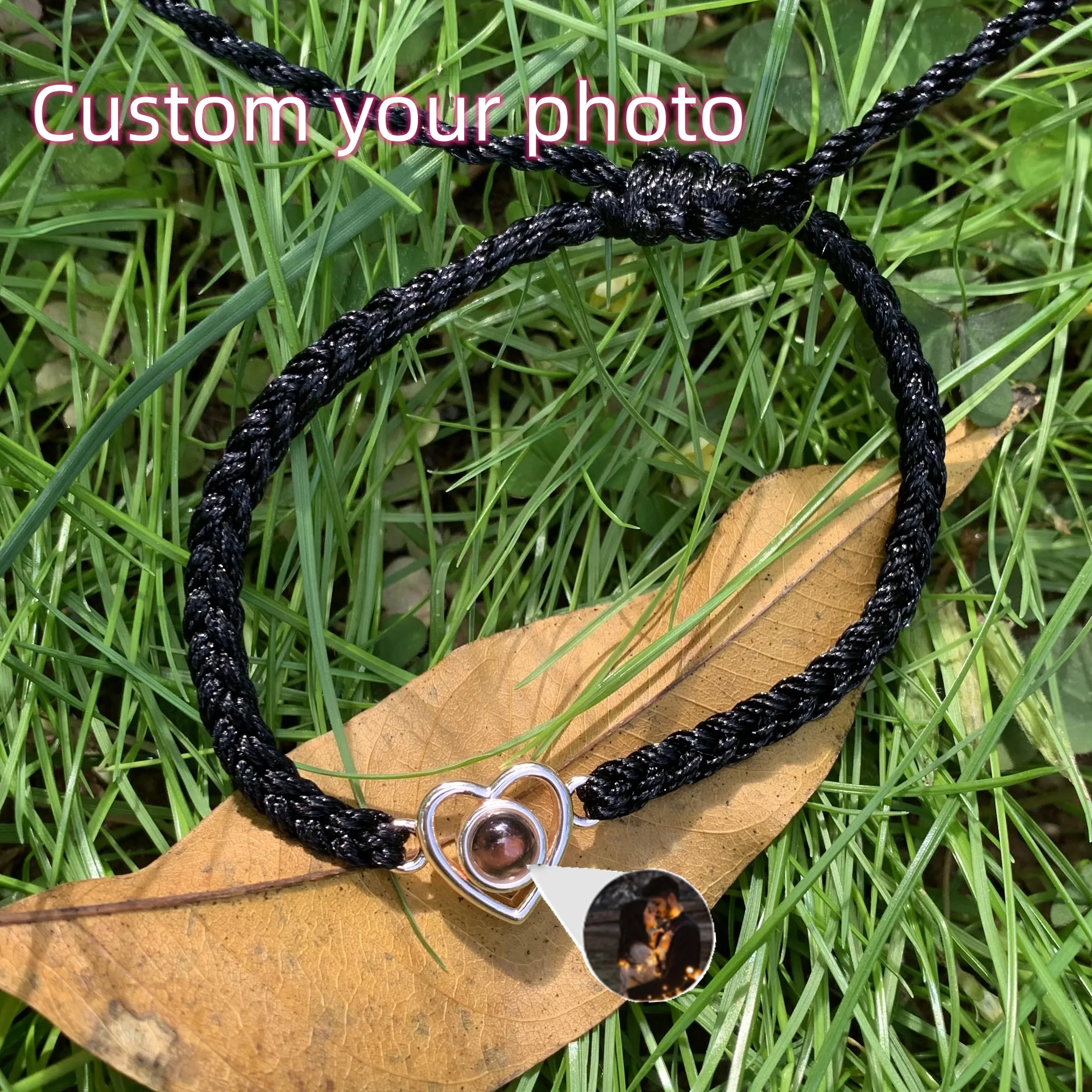New Braided Bracelet Personalized Photo Bracelet Heart Custom Projection Jewelry Personality Memorial Birthday Christmas Gift