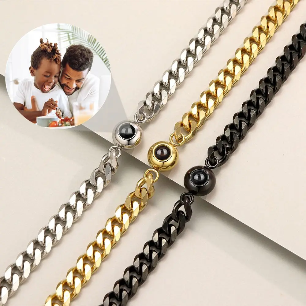 Stainless Steel Bracelet Personalized Photo Custom Projection Bracelet for Woman Man Jewelry Memorial Mother’s Father’s Day Gift