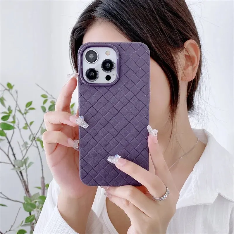 14plus Full Cover Protective Case Iphone 14 13promax 12 Soft Original Device Purple Woven Fabric Mobile Phone Case