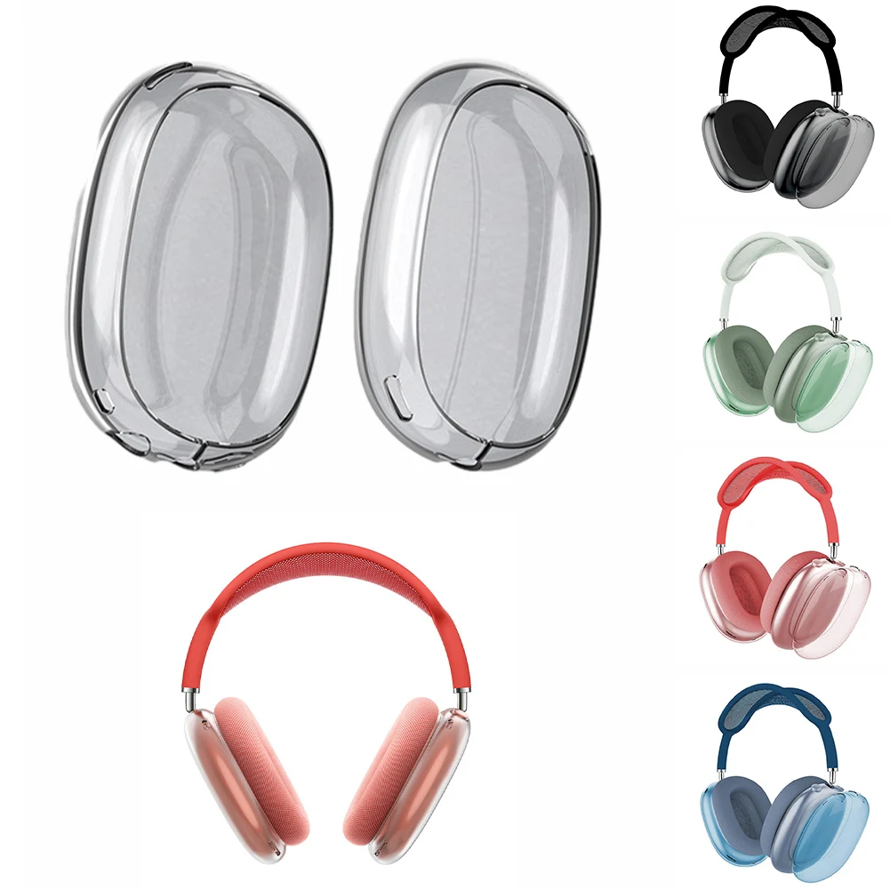 1Pair Transparent Headset Protective Case Cover For Airpods Max Soft Case Anti-Scratch Headset Cover Black Pink Green Blue Color
