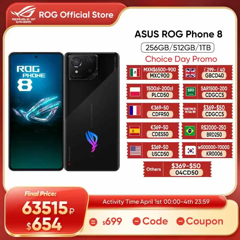 2024 New ASUS ROG Phone 8 Gaming Phone Snapdragon 8 Gen 3 165Hz E-Sports Screen 5500mAh Battery Wireless charging Mobile Phone