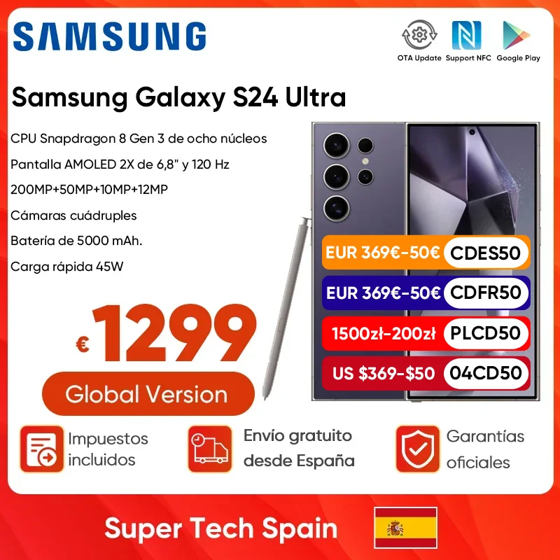 2024 New Samsung Galaxy S24 Ultra 5G AI Smartphone Snapdragon 8 Gen 3 6.8″ 120Hz AMOLED 2X Display 200MP Qual Camera Cell Phone