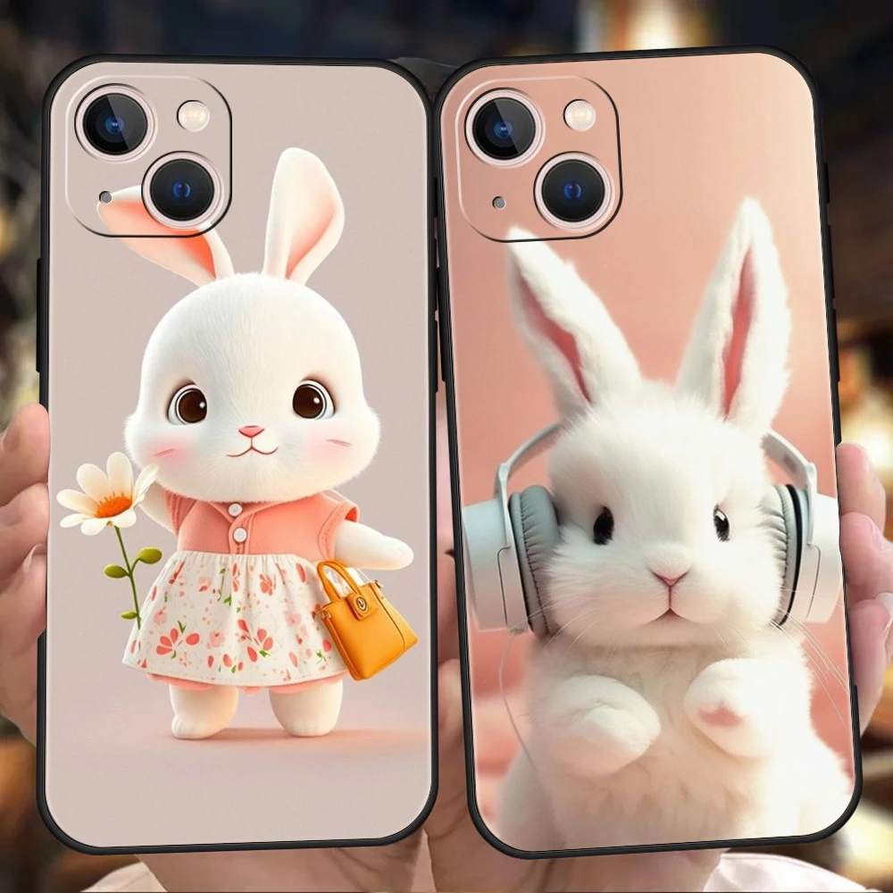 A Cute Rabbit With A Purple Hat Phone Case Cover for iPhone 15 14 13 12 Pro Max XR XS X 11 7 8 Plus SE2020 13Mini Silicone Shell