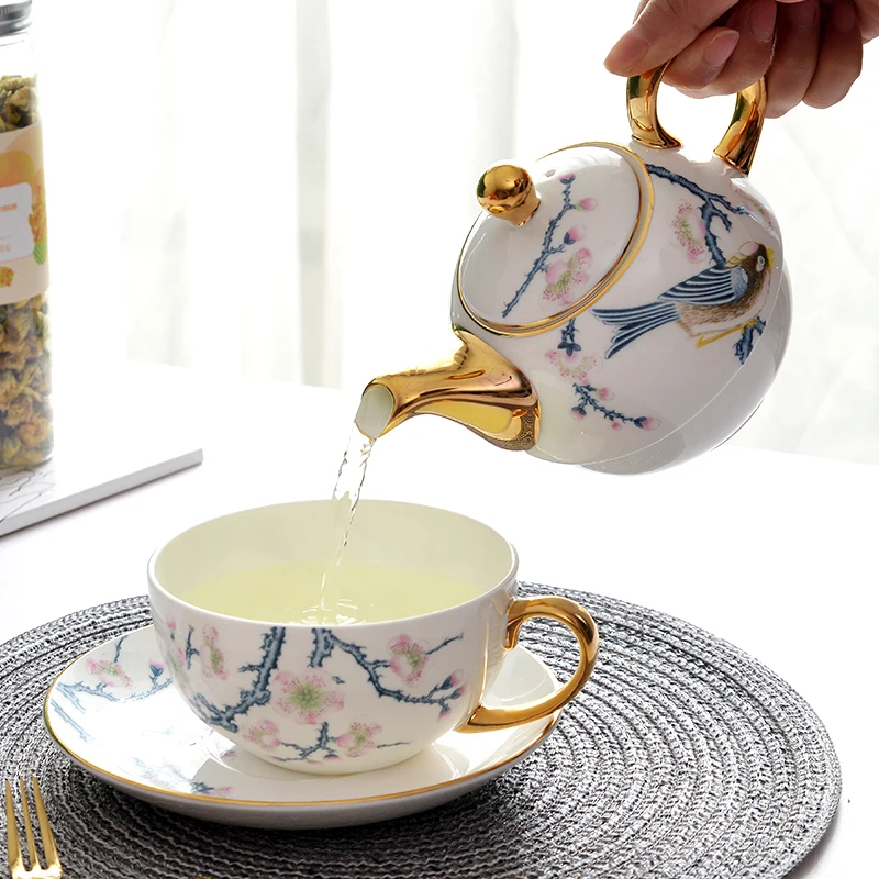 Bone China TeaPot Set Turkish Teaware Ceramic Cup Kettle Set Coffee Mug Flower Puer Oolong Kung Fu Afternoon Tea Pot