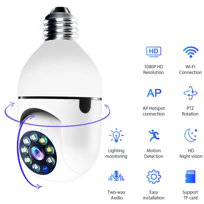 Bulb Surveillance Camera Full Color Night Vision Automatic Human Tracking Zoom Indoor Security Monitor Wifi Camera Smart Home