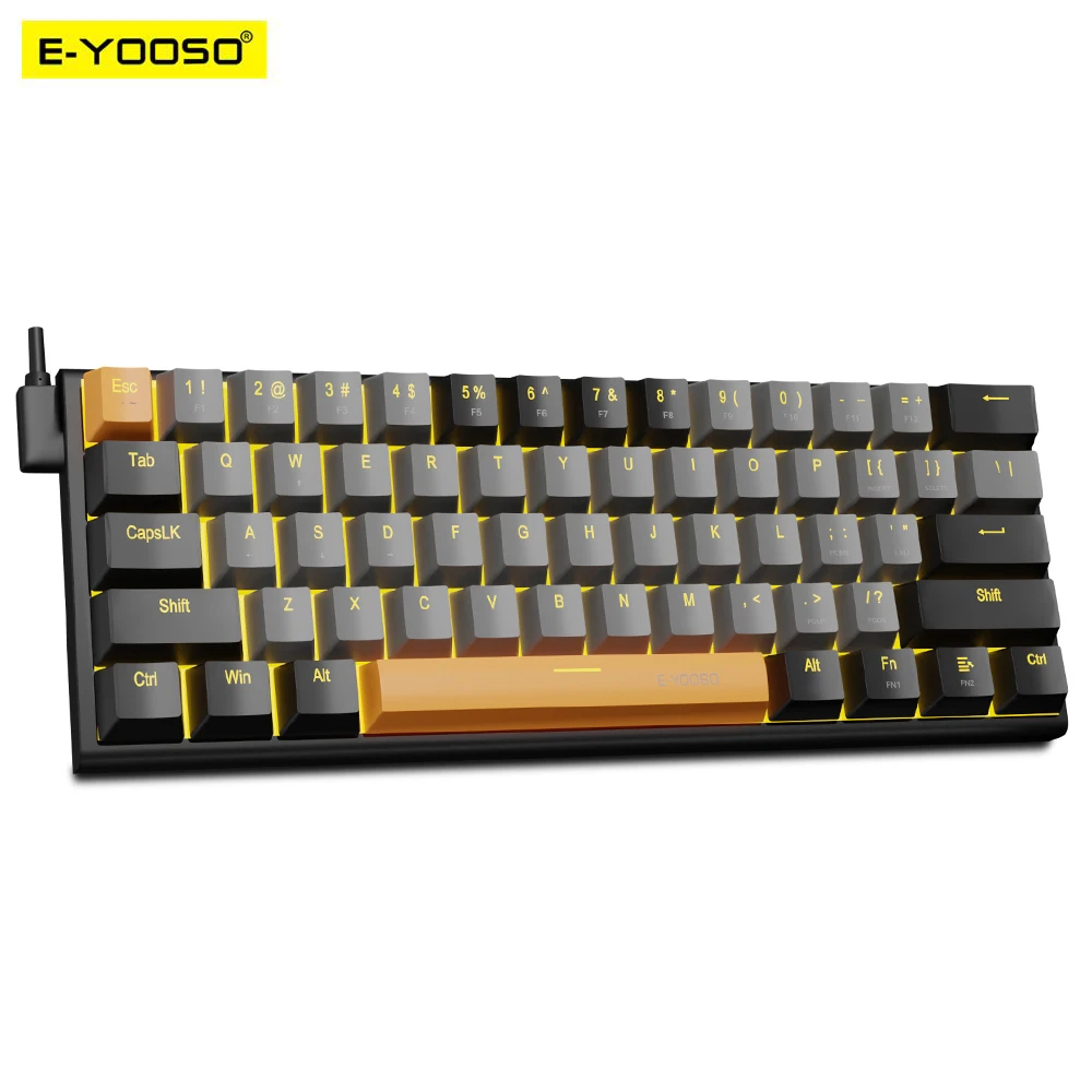 E-YOOSO Z11 USB 60% Mini Mechanical Gaming Keyboard Blue Red Switch 61 Keys Wired detachable cable, portable for travel computer