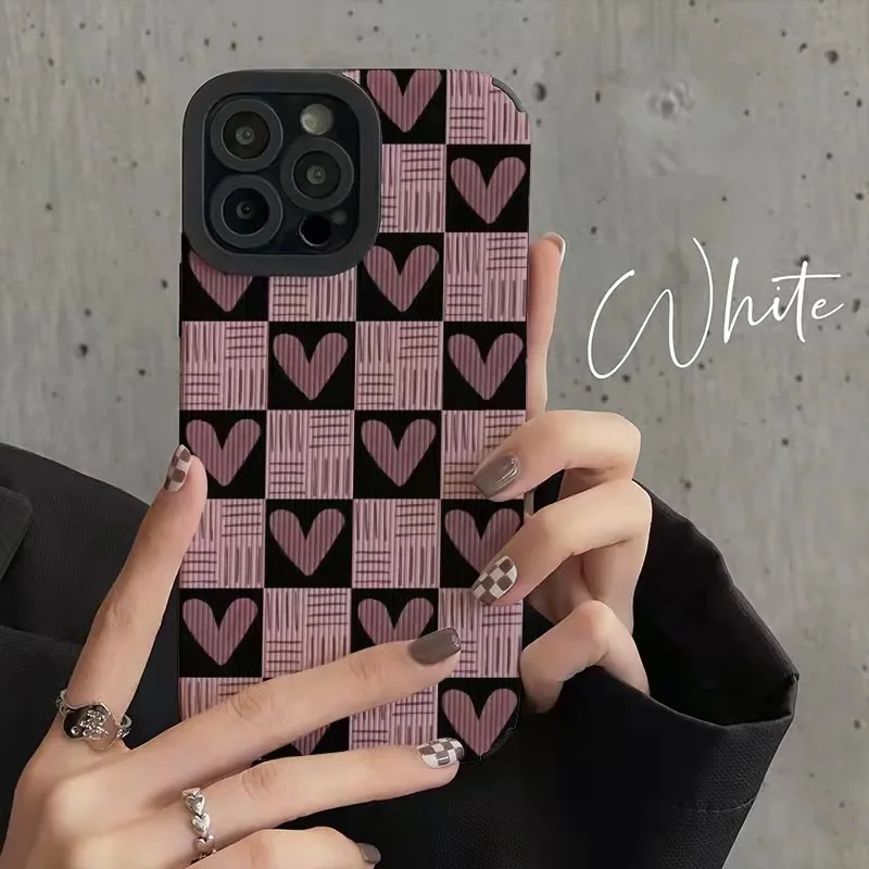 Fashion Square Purple Love Heart Silicone Phone Case For iPhone 13 12 11 14 15 Pro Max Mini 8 7 Plus X XR XS SE Shockproof Cover