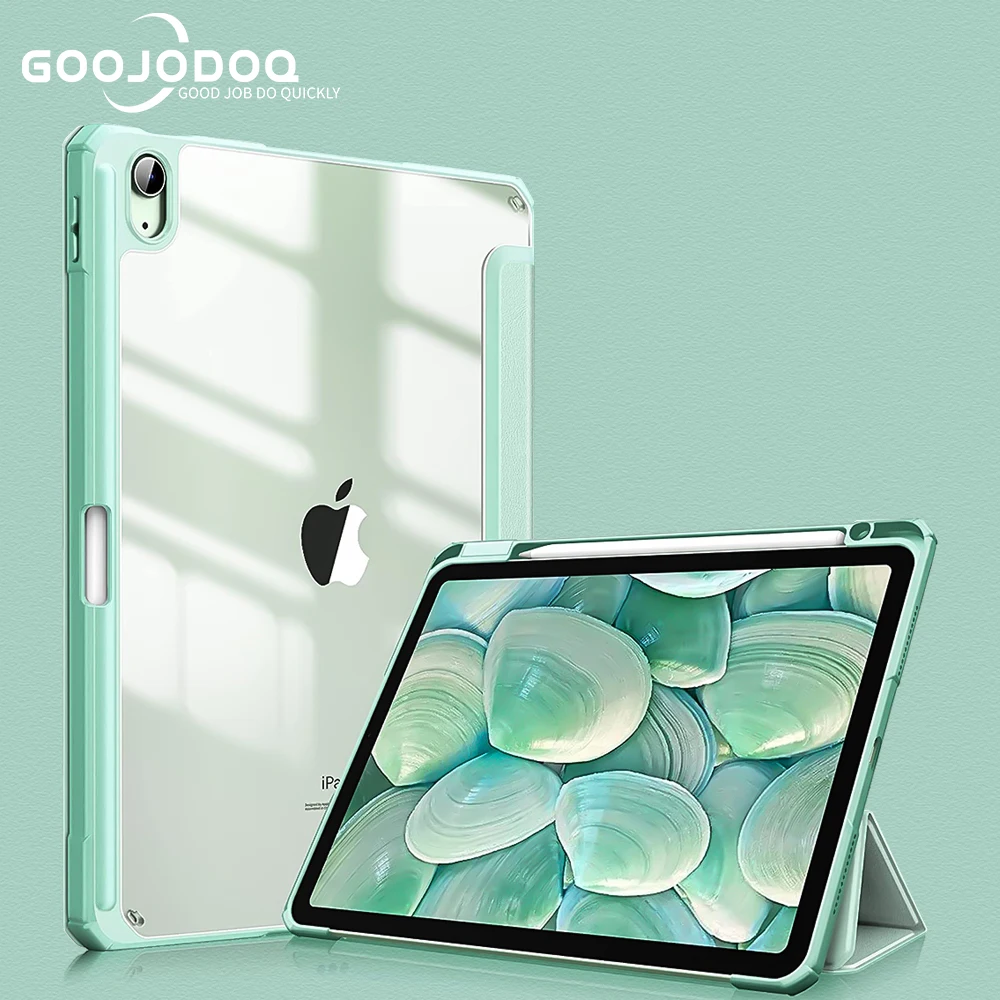 For iPad Pro 12.9 2018 -2022 for  iPad Pro 12 9 Cover 12.9 3rh 4th 5th 6th Gen Transparent Acrylic Leather Case with Pen slot