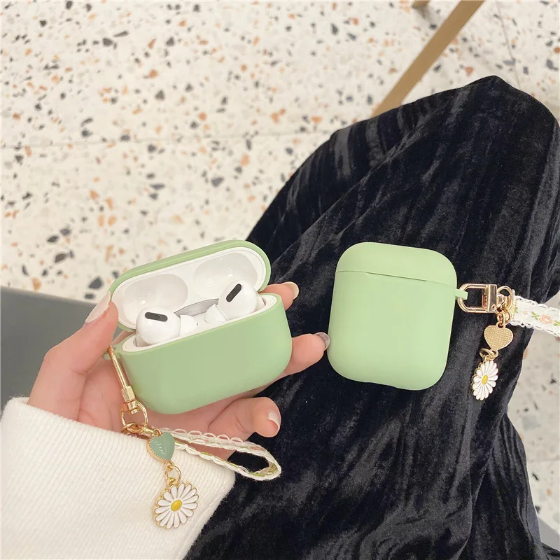INS Cute Lace Daisy keychain Pendant for AirPods 1 2 Pro Earphones Case Avocado Green Silicone Headset Cover For Apple Airpods
