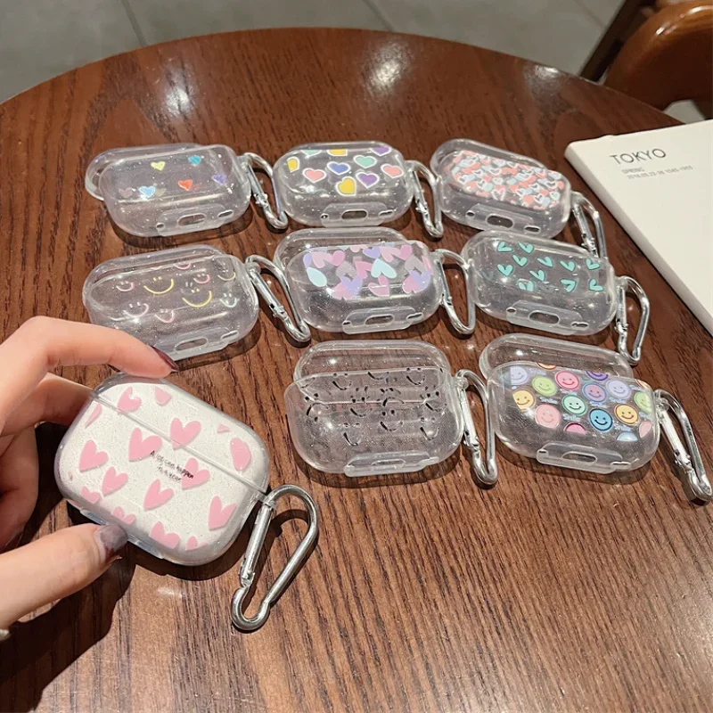 Ins Glitter Shiny cartoon pink love green colorful heart cute earphone case for apple airpod pro 3 2 1 2nd charging box