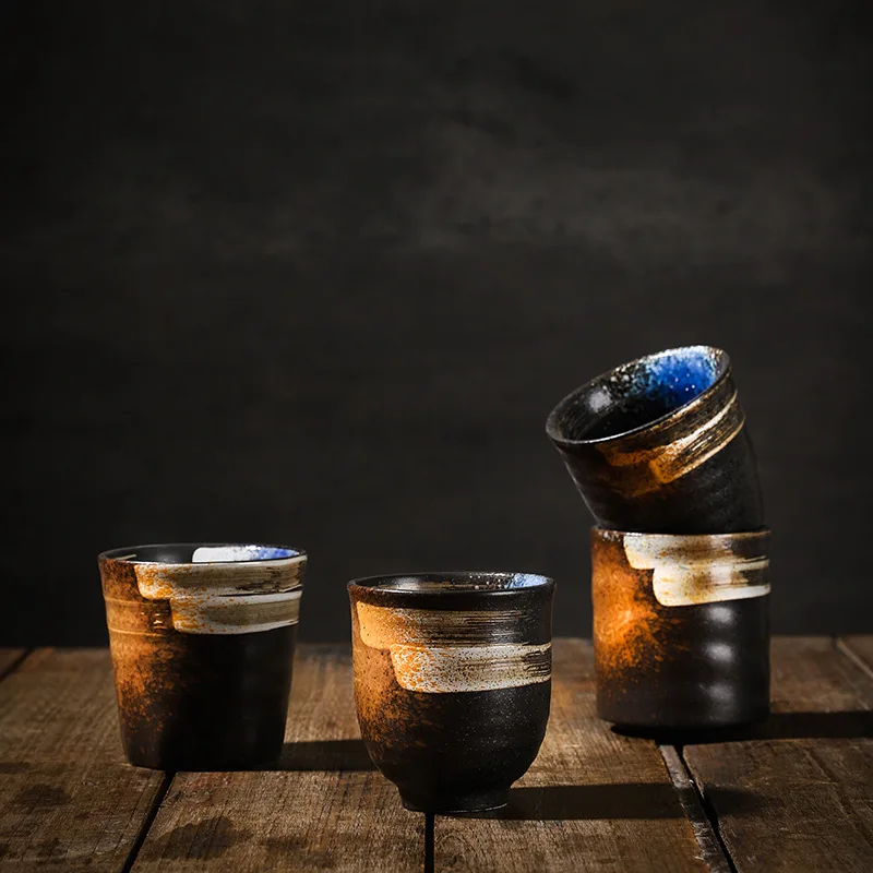 Japanese and Korean Restaurant Ceramic Teacup, Water Cup, Stoneware Hand-Painted Japanese KungFu Tea Cups, Turkish Coffee Mug