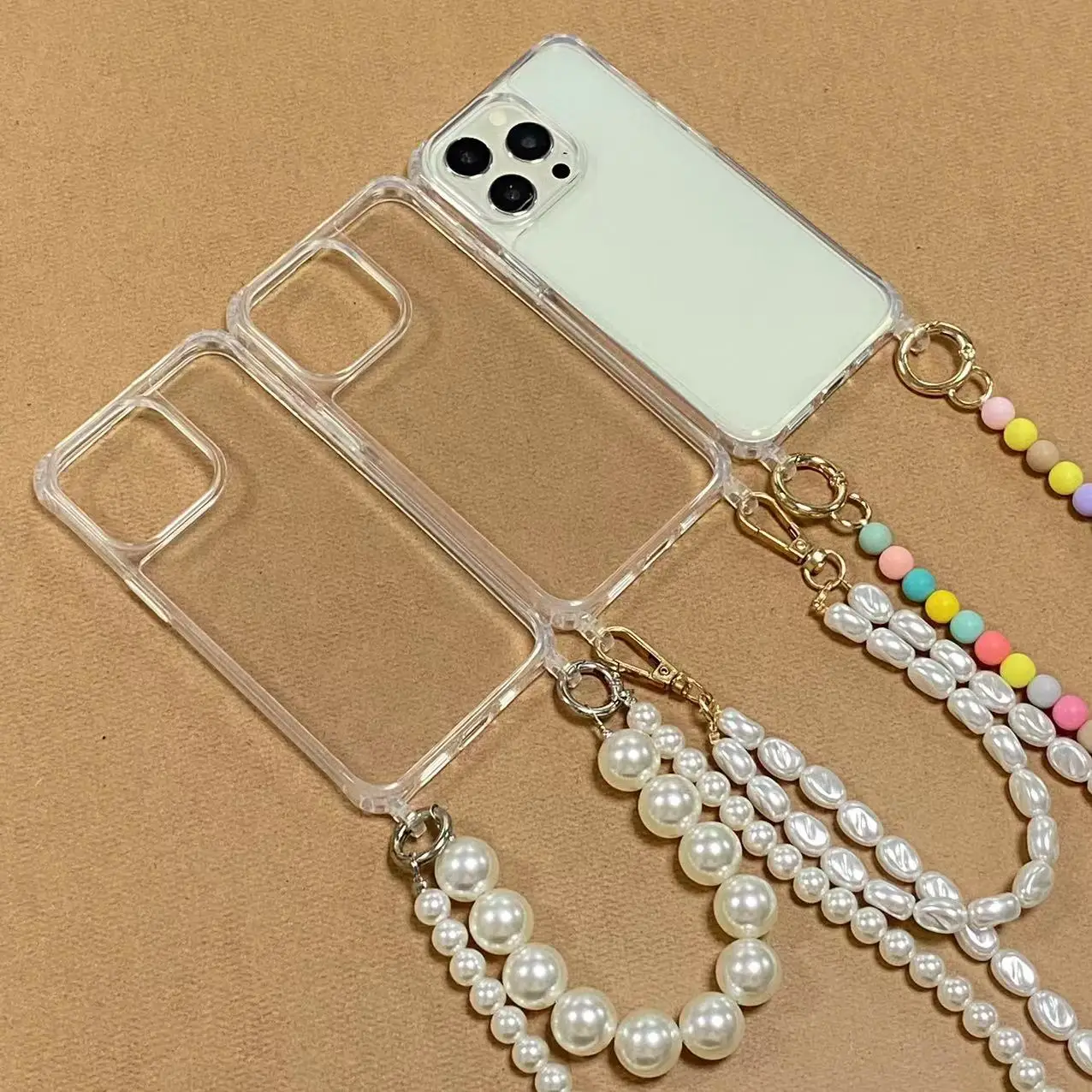 Korean Pearl Bracelets Chain Case with Lanyard Aesthetic Luxury Shell for Iphone 15 12 14 Pro Max XR X XS 7 8 Plus 15 Pro Cover