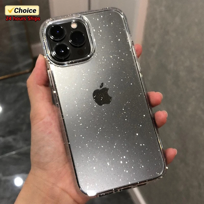 Luxury Bling Glitter Transparent Phone Case For iPhone 15 14 13 12 11 Pro Max Plus Mini X XR XS 7 8 Shockproof Soft TPU Cover
