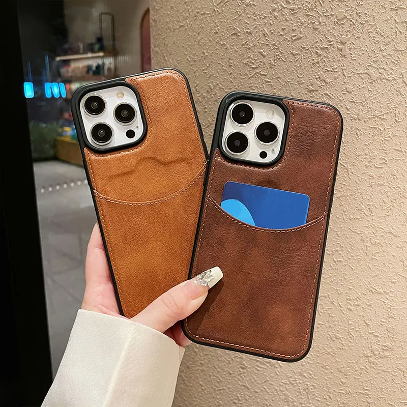 Luxury Leather Card Slot Retro Case for iPhone 14 13 12 Mini 11 15 Pro Max X XR XS 7 8 Plus Slim Soft Cover for 15 Pro Max Capa