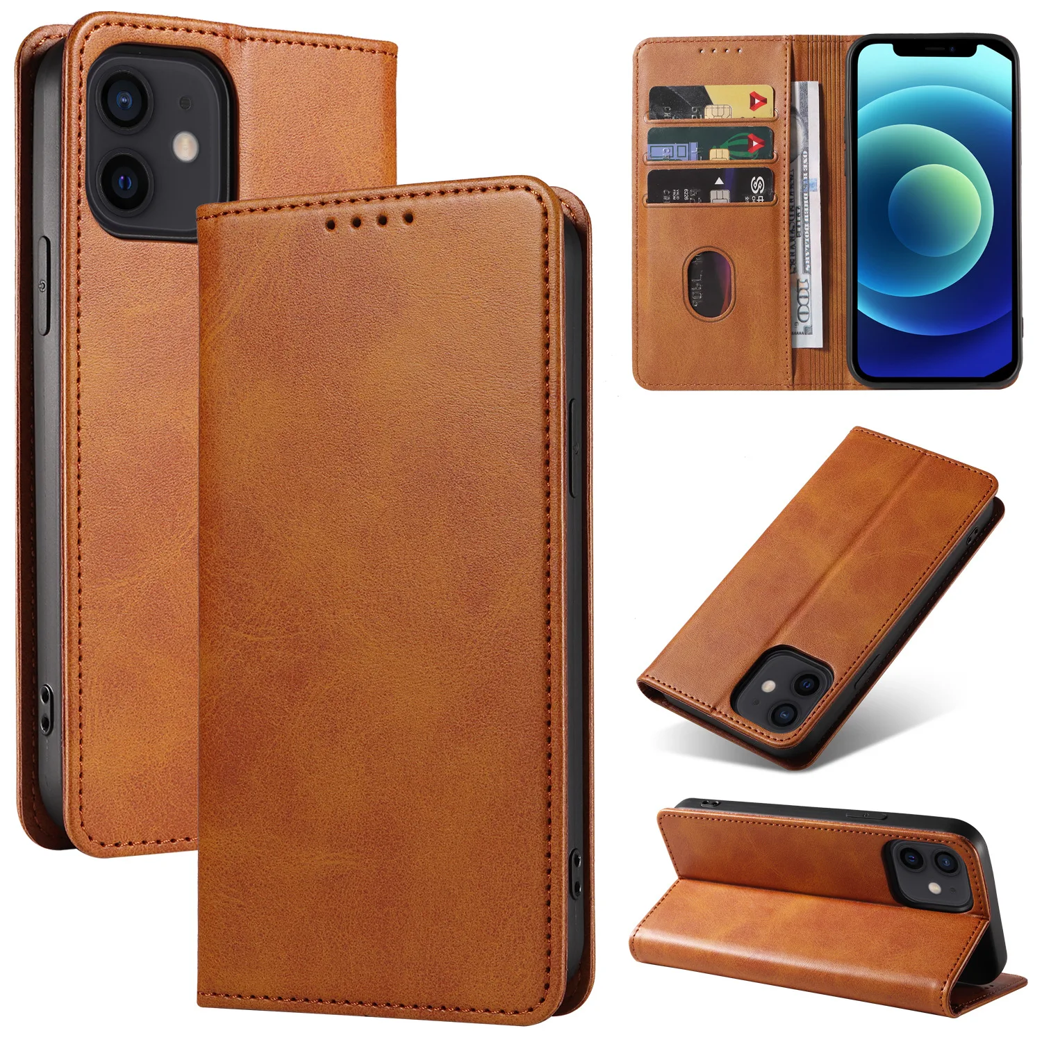 Luxury Leather Protection Case For iPhone 15 14 13 12 11 Pro Phone Shell X XR XS Max 7 8 Plus SE 2020 Card Slot Bag Holder Cover