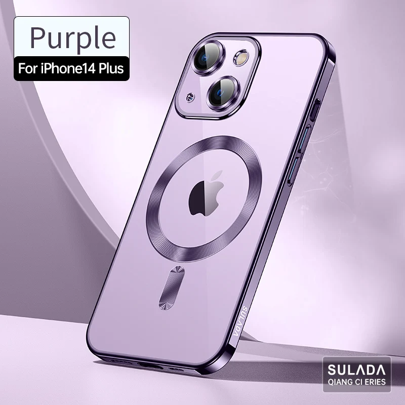 Luxury Purple Magnetic Case Magnet For Magsafe Wireless Charging iPhone 15 14 Plus 13 Pro Max 12 14Pro 11 XS Plating Phone Cover