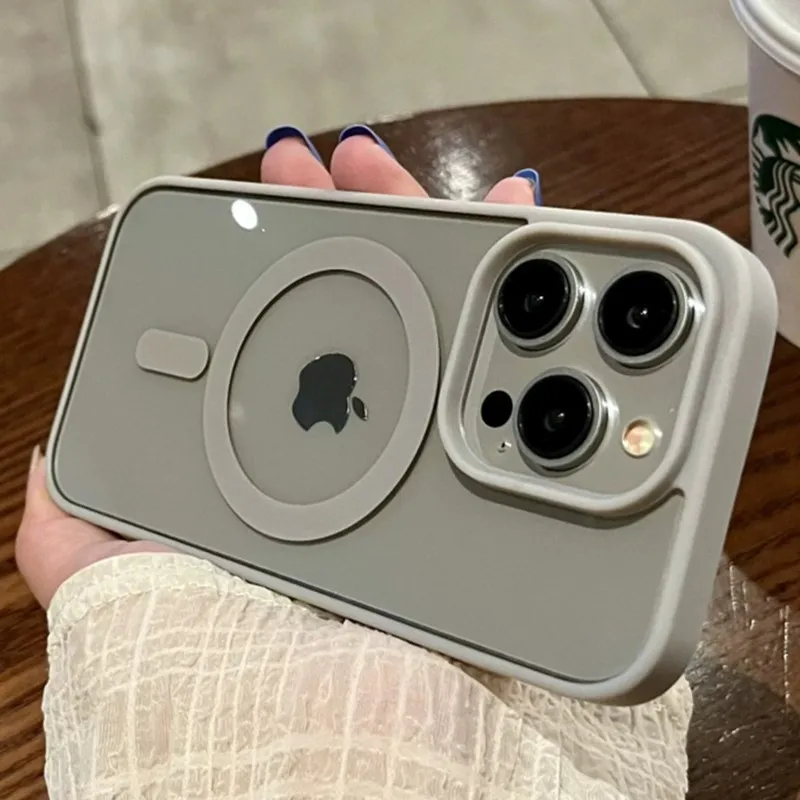 Luxury Wireless Charge Magsafe Transparent Case For iPhone 14 11 12 13 15 Pro Max Magnetic Bumper New Gray Purple Cases Cover