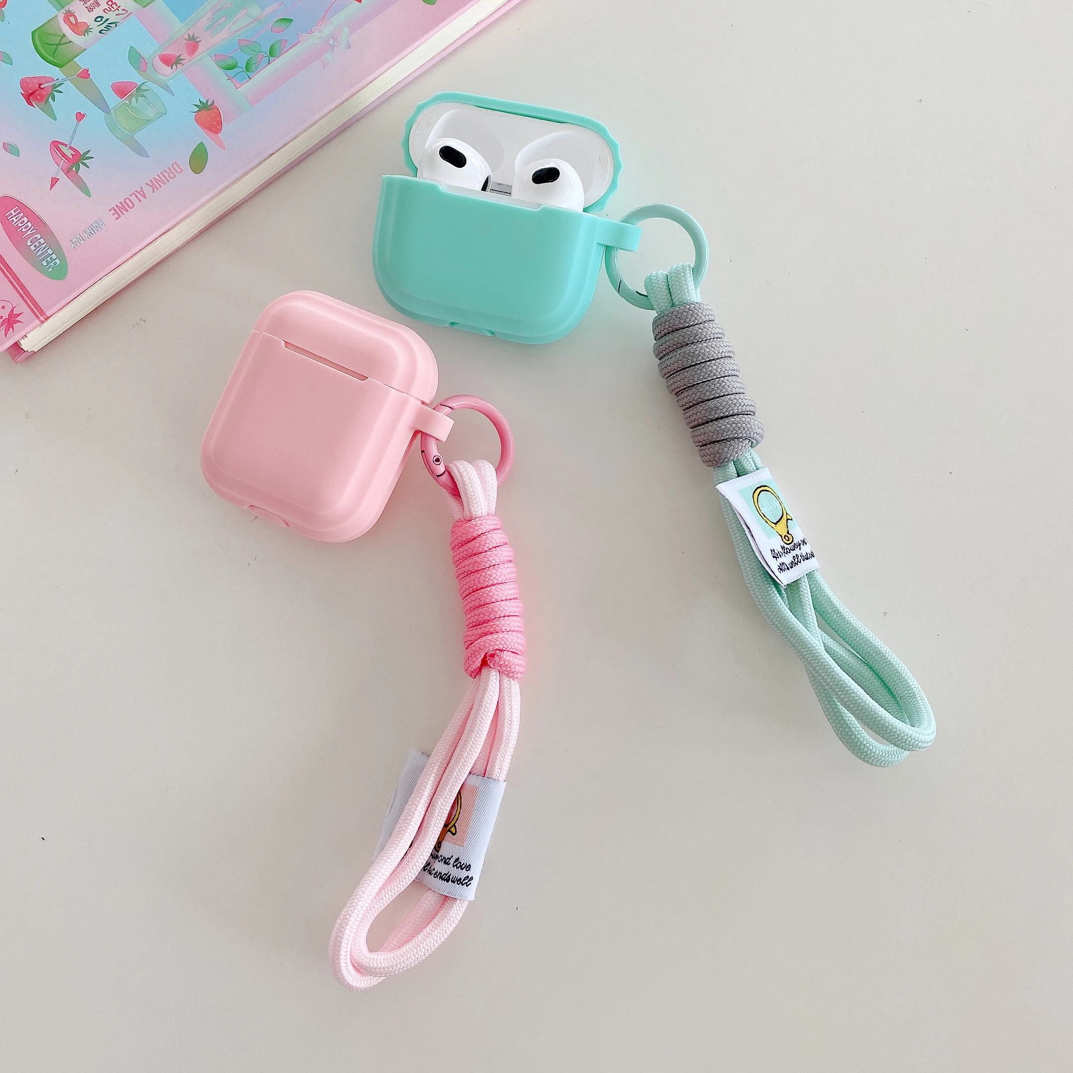 Minimalist Mint Green Soft Silicone Case for AirPods Pro 2 Case Earphone Case For AirPods 2 Cover Box for airpods 3 with Lanyard