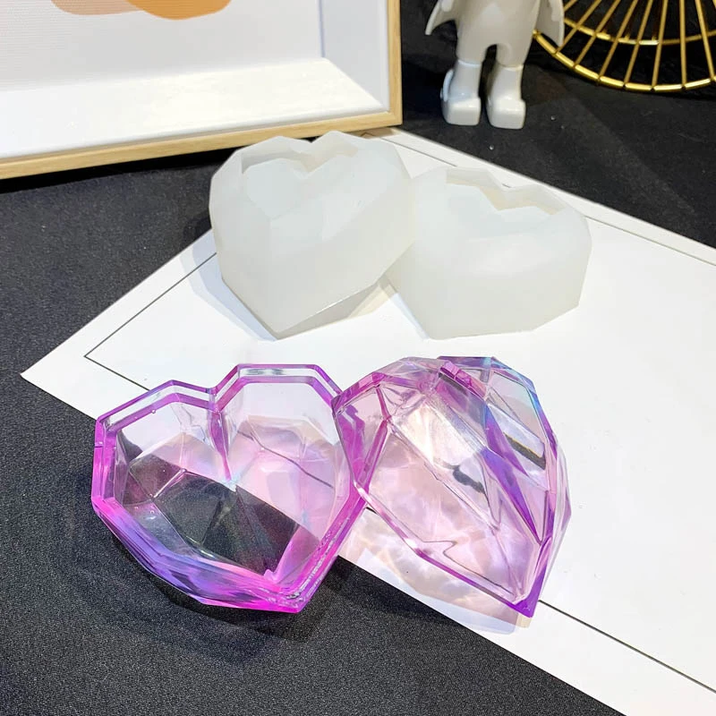 New 1/2pcs/set Heart Design Box Resin Mold Jewelry Box Mold Plaster Concrete Silicone Mold Cement Container Molds Clay Mold