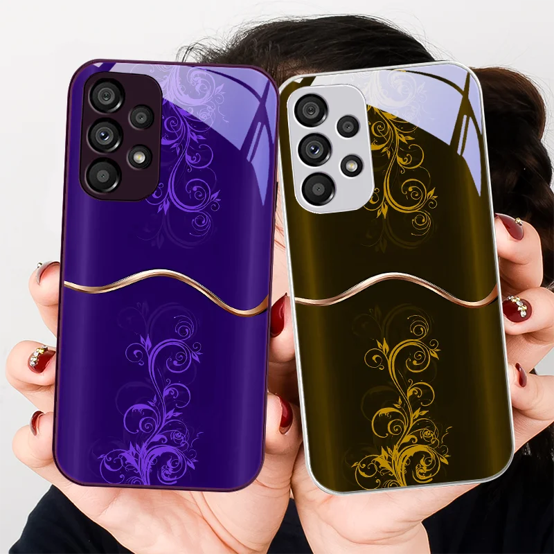 Patterned Purple for Samsung Galaxy Note 8 9 S10 Plus S20 S21 FE S23 Ultra A70 72 73 50 51 52 53 Tempered glass phone case