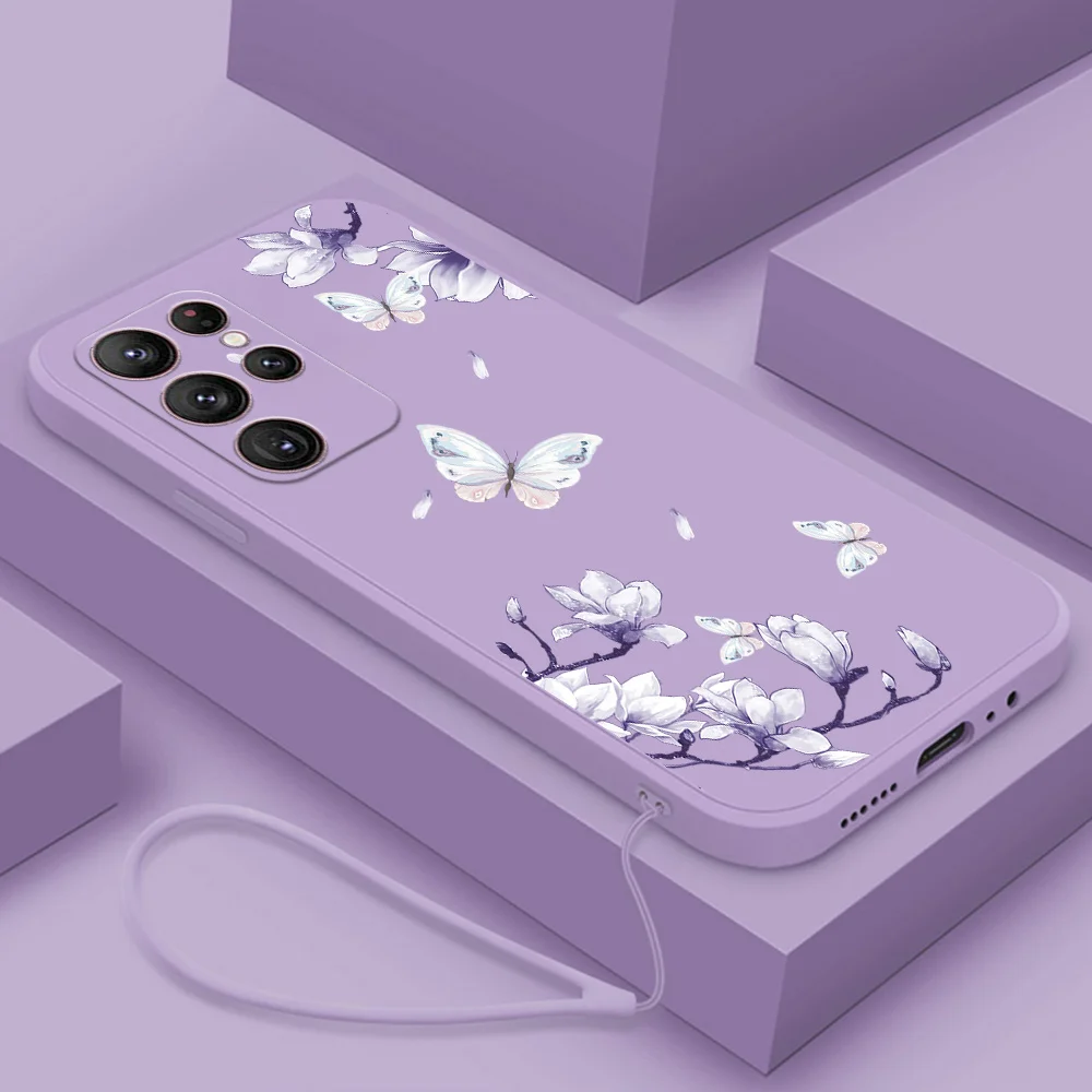 Purple Flower Branch Case For Samsung Galaxy S24 Ultra S23 S22 Ultra S21 S20 FE A54 A34 A53 A52 A71 A52S A33 A32 Soft Case Cover